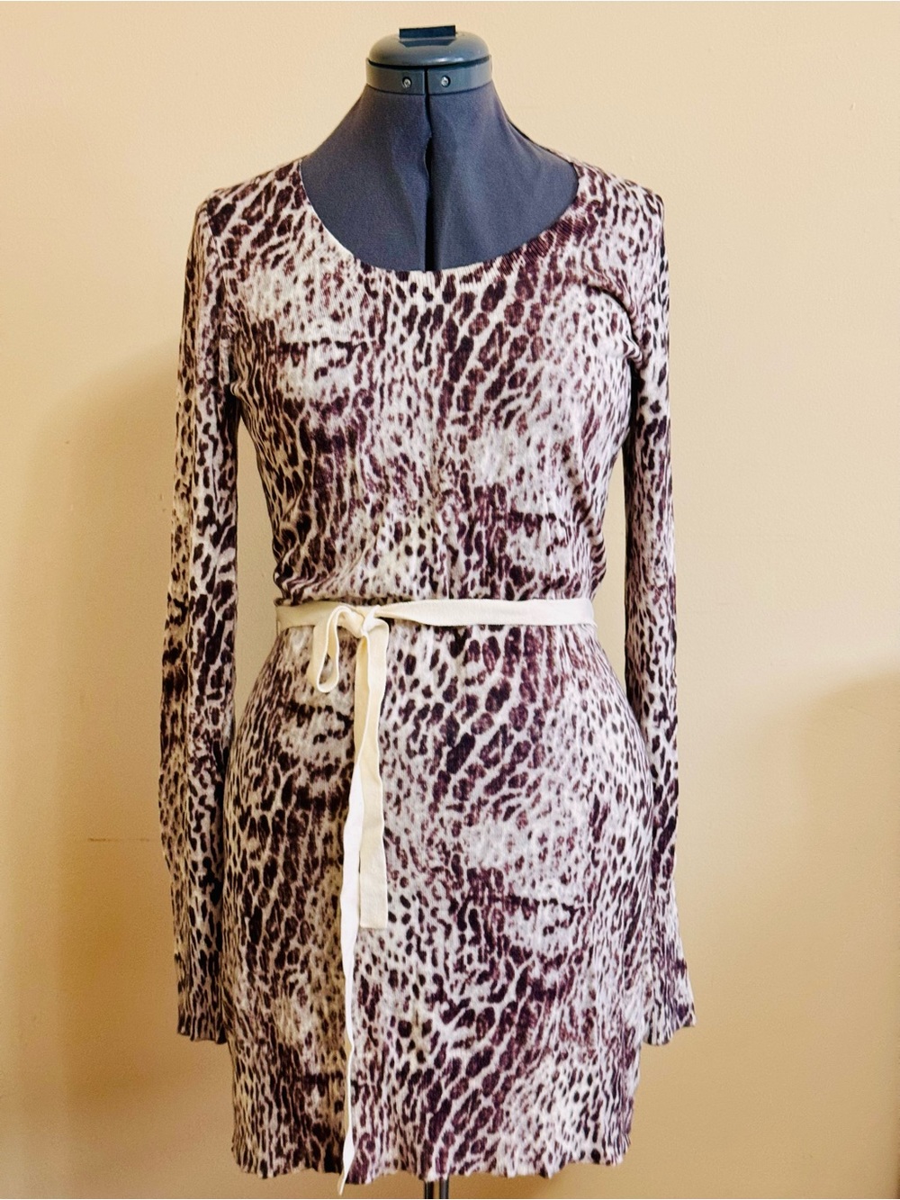 Calvin Klein Jeans Brown and Cream Animal Print Long Sleeve Dress
